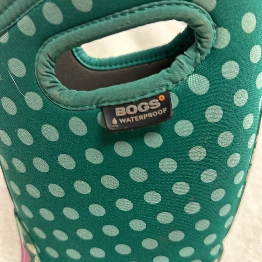 Bogs Girls Flower Dots Rubber Weatherproof Boots, youth 7 - Picture 2 of 13